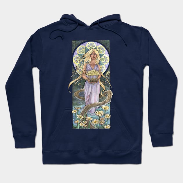 Lady of April with Bonsai and Daisies Mucha Inspired Birthstone Series Hoodie by angelasasser